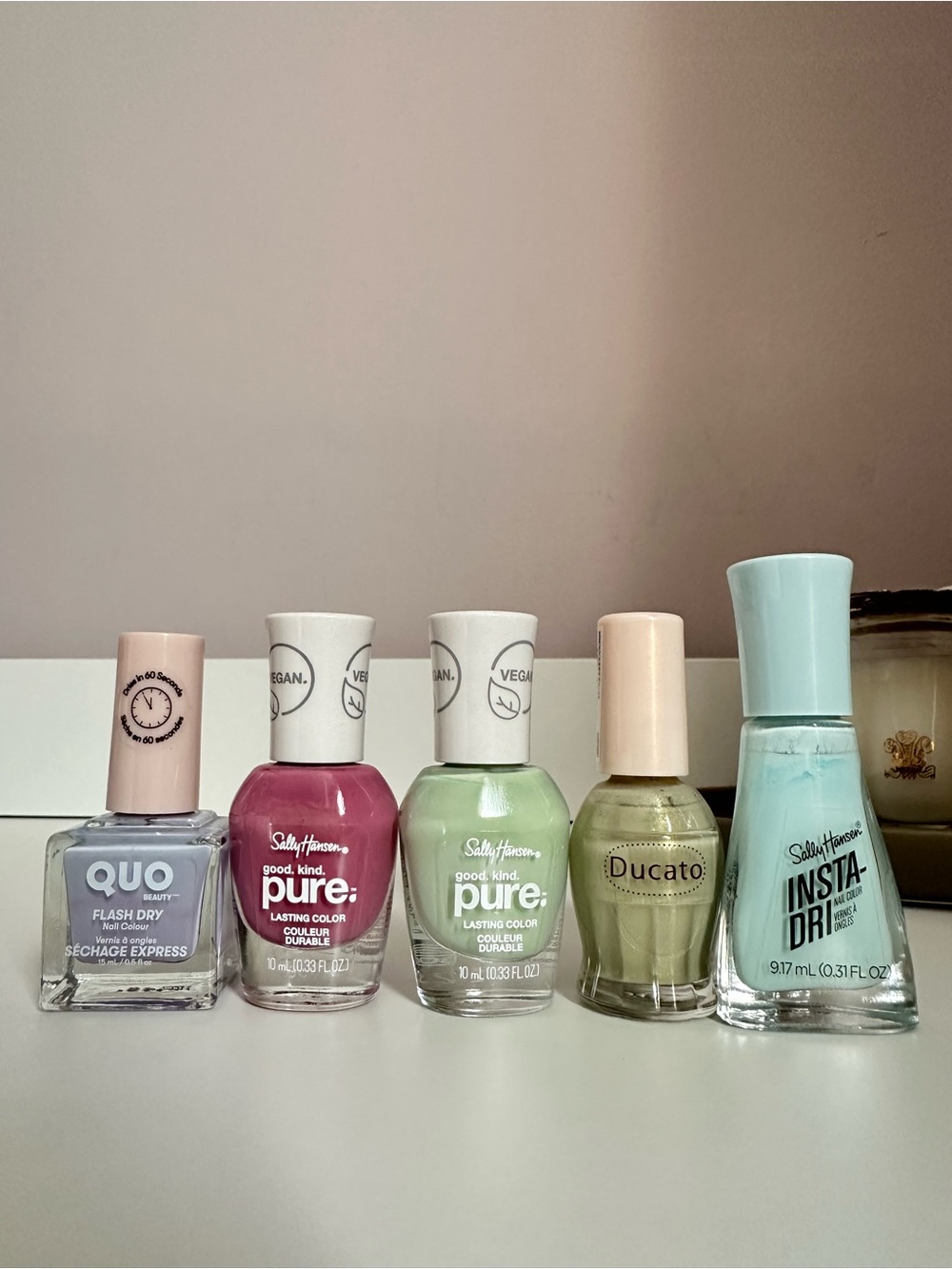 Sally Hansen, Ducato, and QUO Nail Polish Bundle - Pink, Green, Mint